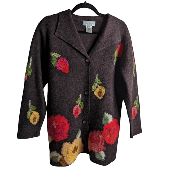 Susan Bristol vintage wool cardigan with floral embroidery sz M - Picture 1 of 8